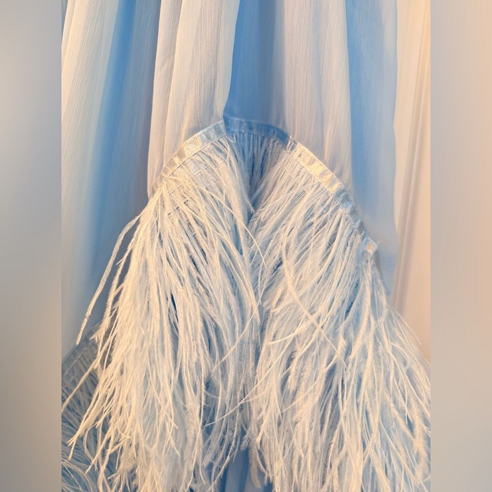 NEW BRONX AND BANCO Madeline Halterneck Gown in Powder Blue Feathered Gown - Picture 11 of 15